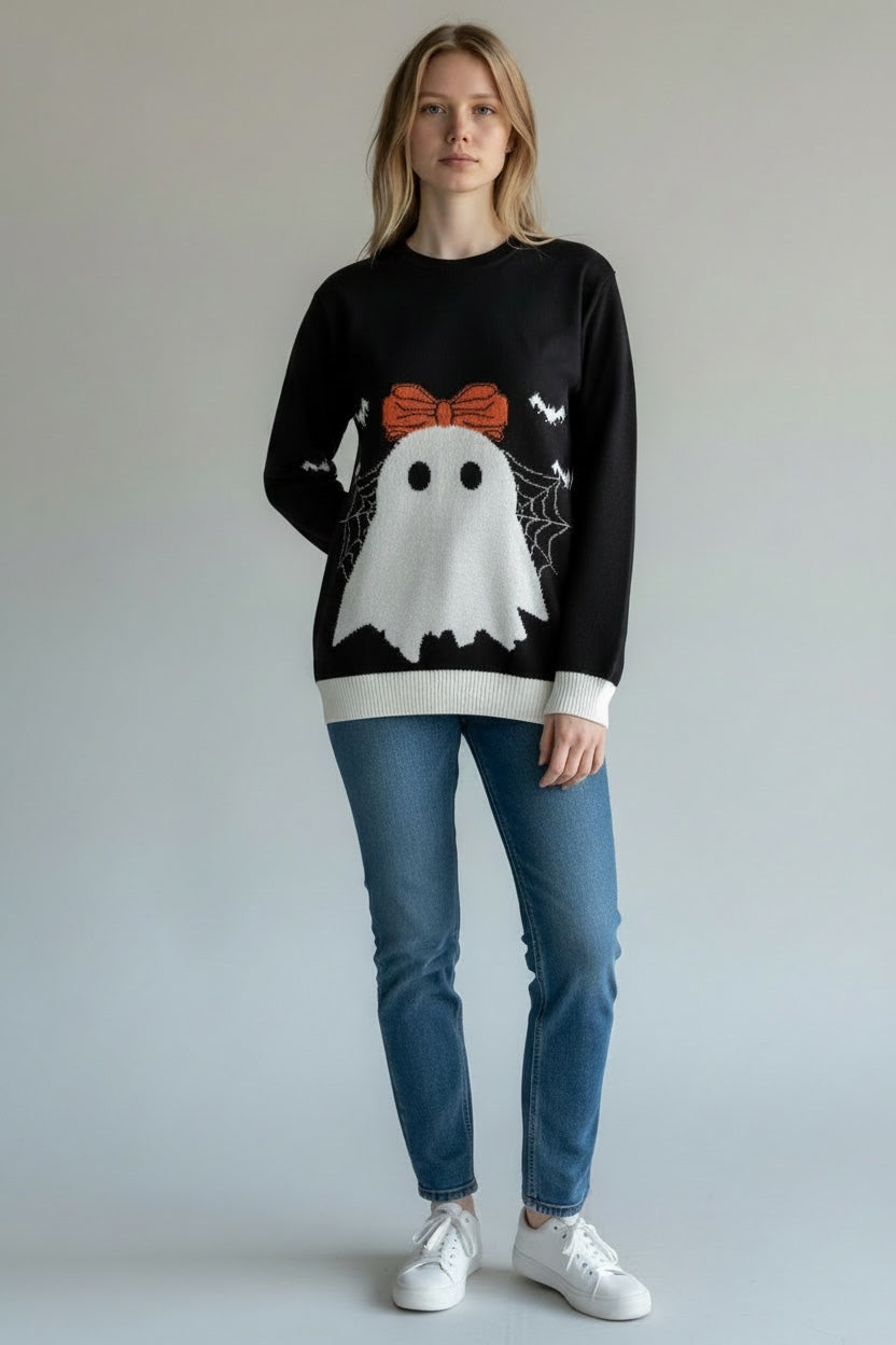 Sueter de Halloween  con Fantasma con Moño.
