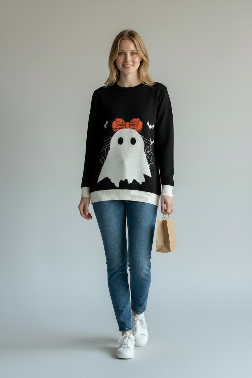 Sueter de Halloween  con Fantasma con Moño.