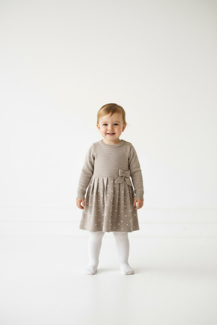 Vestido cuello redondo  con lunares.