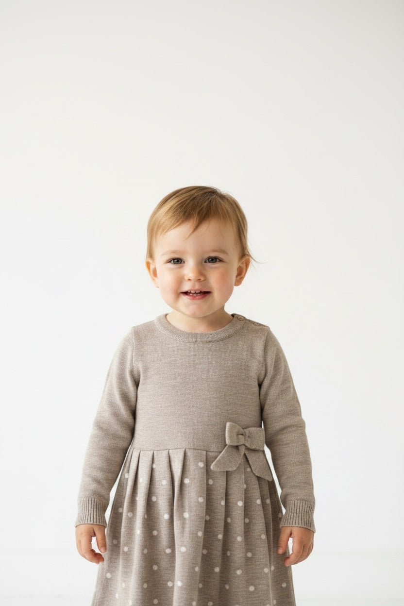 Vestido cuello redondo  con lunares.