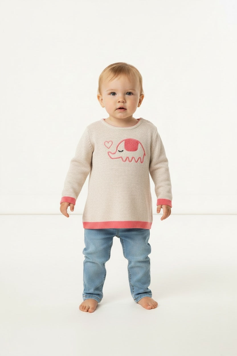 Sueter cuello redondo con elefante bordado.