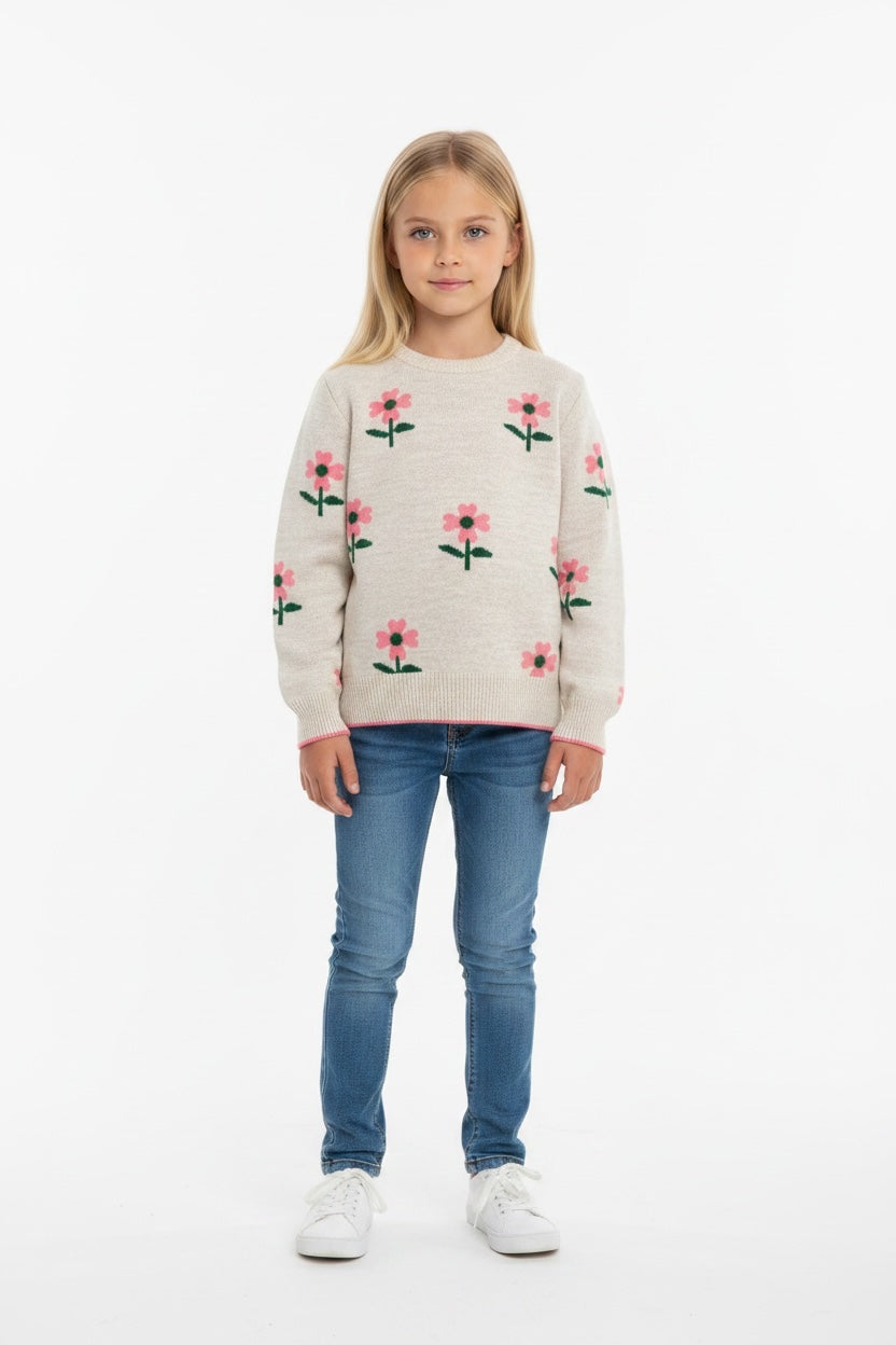 Sueter cuello redondo con todo con flores.