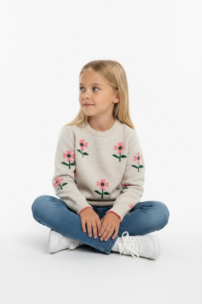 Sueter cuello redondo con todo con flores.