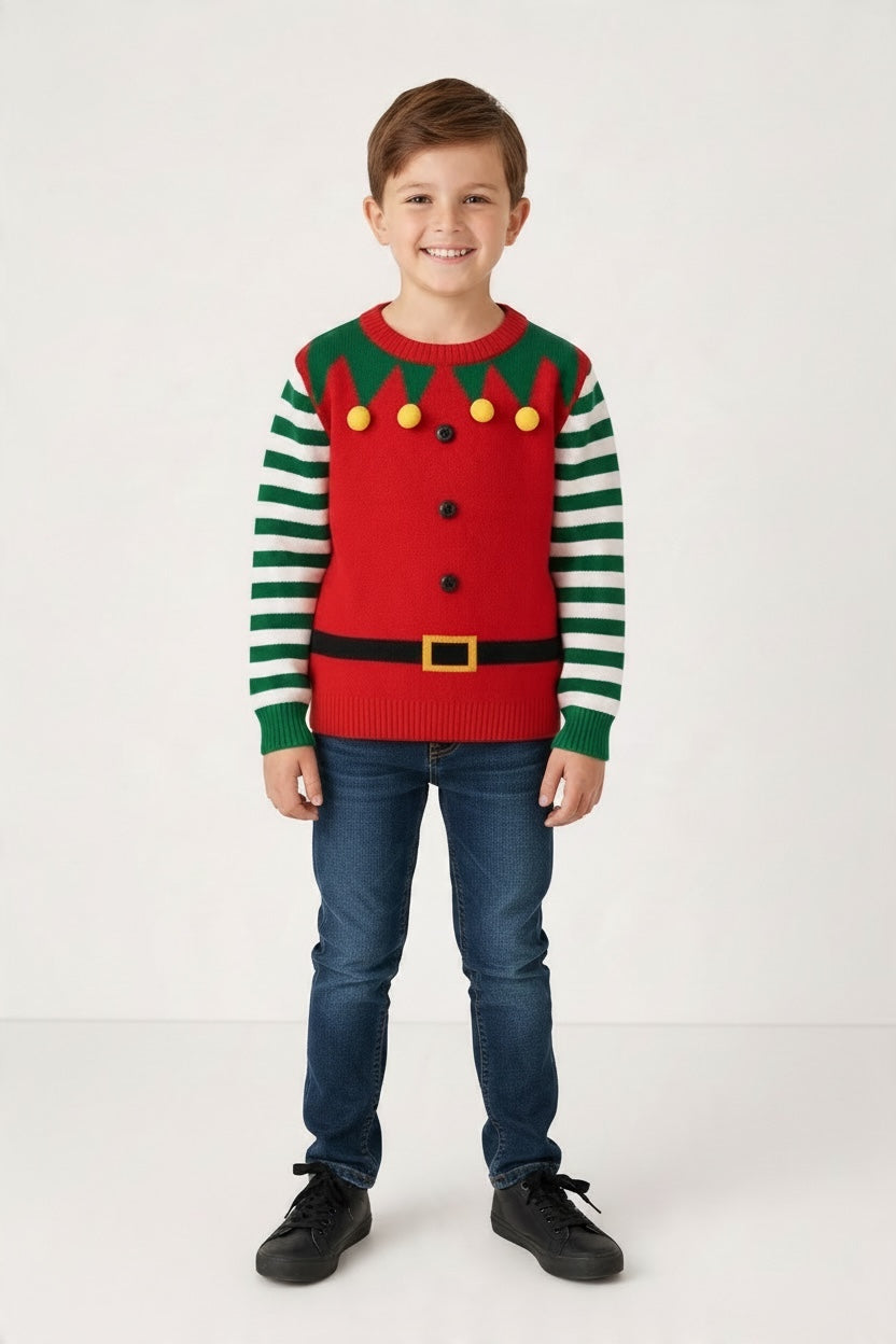 Ugly Sweater / Suéter Navideño simulación traje de duende.