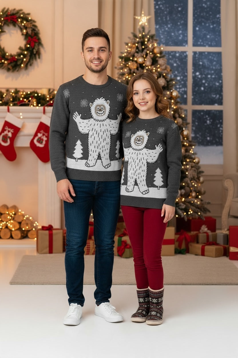 Ugly Sweater/ Suéter Navideño Adulto con paisaje nevado y yeti