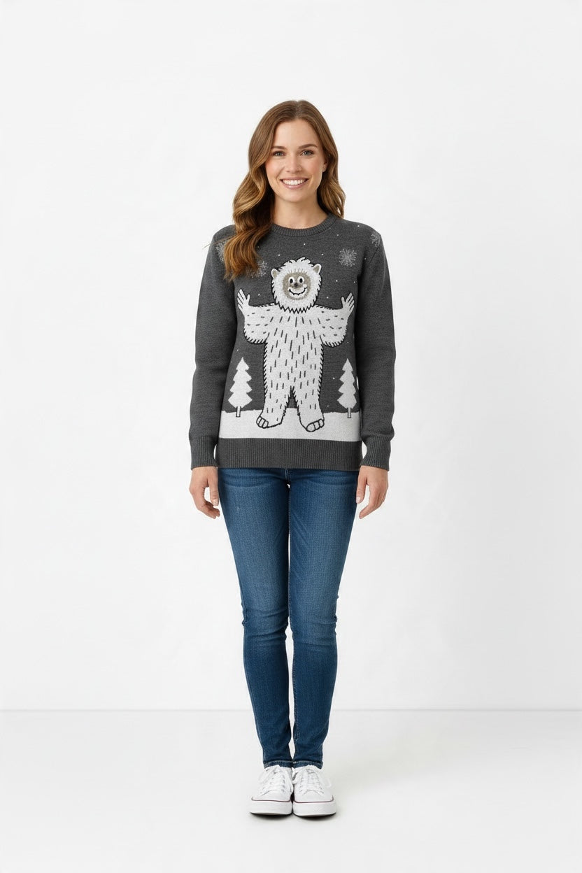 Ugly Sweater/ Suéter Navideño Adulto con paisaje nevado y yeti