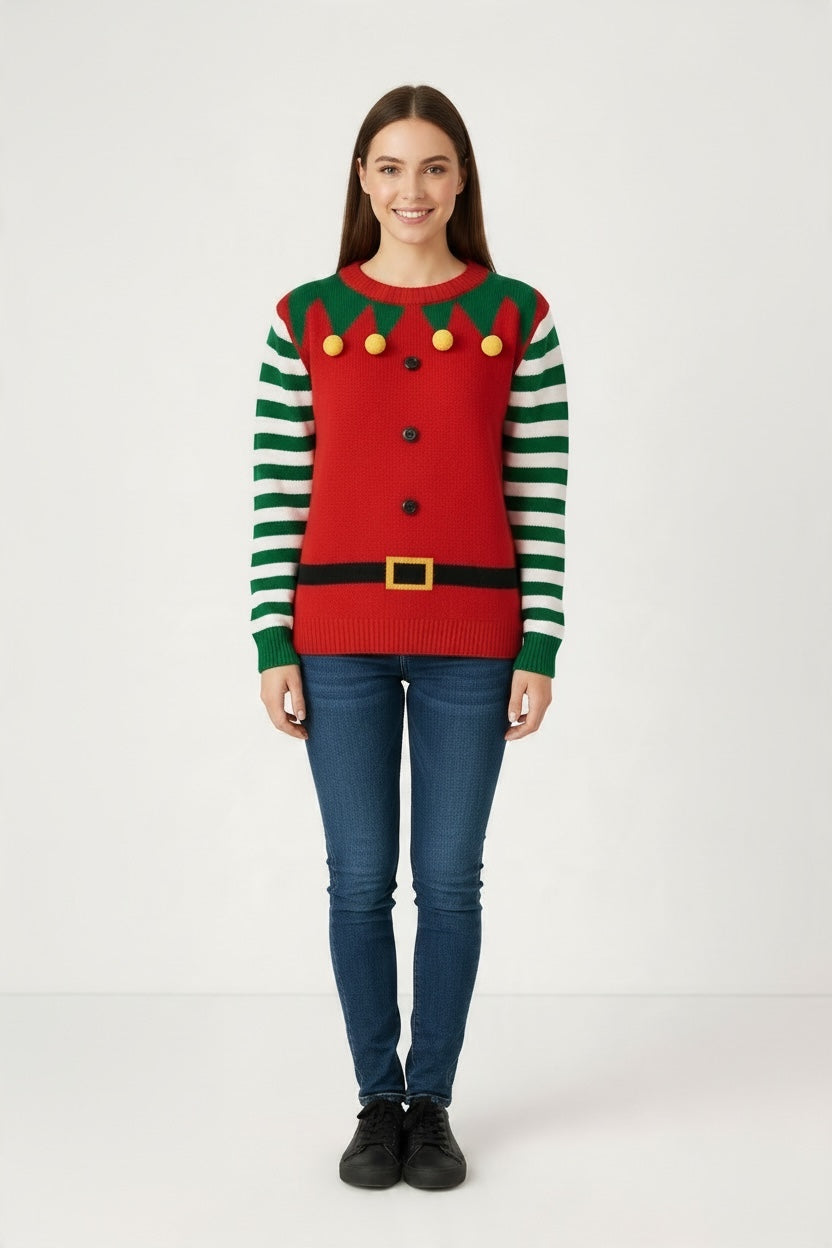 Ugly Sweater /Suéter Navideño Adulto,  simulación traje de duende.