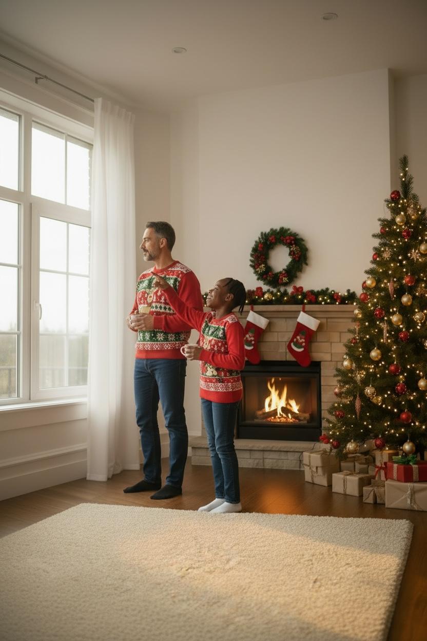 Ugly Sweater / Sueter Navideño Infantil son senefas nórdicas al frente y reno al centro.