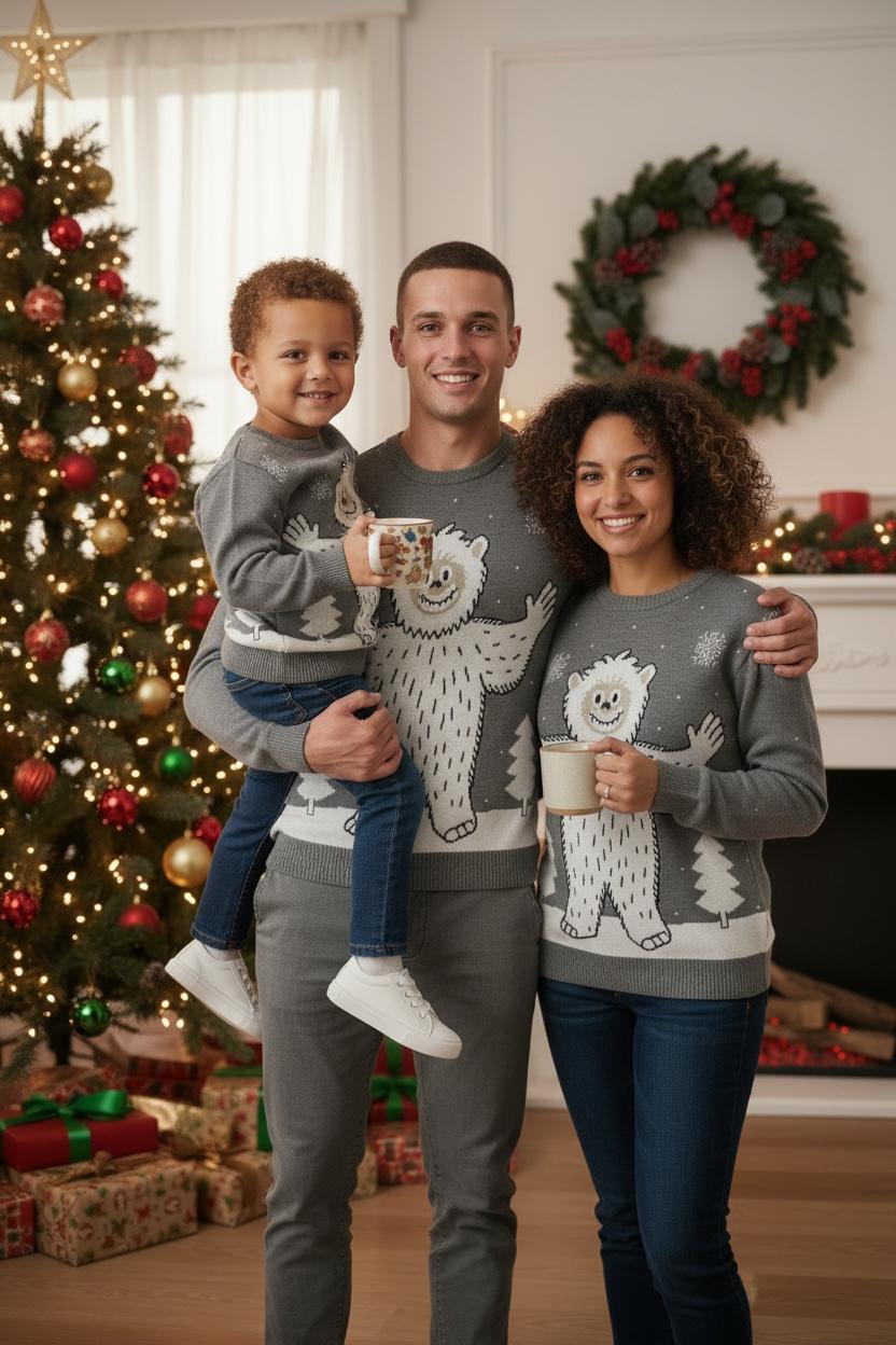 Ugly Sweater/ Suéter Navideño Adulto con paisaje nevado y yeti