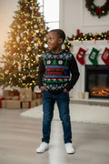 Ugly Sweater / Sueter Navideño Infantil  Frente con dibujos gamer navideños y letrero “Christmas is Loading”.