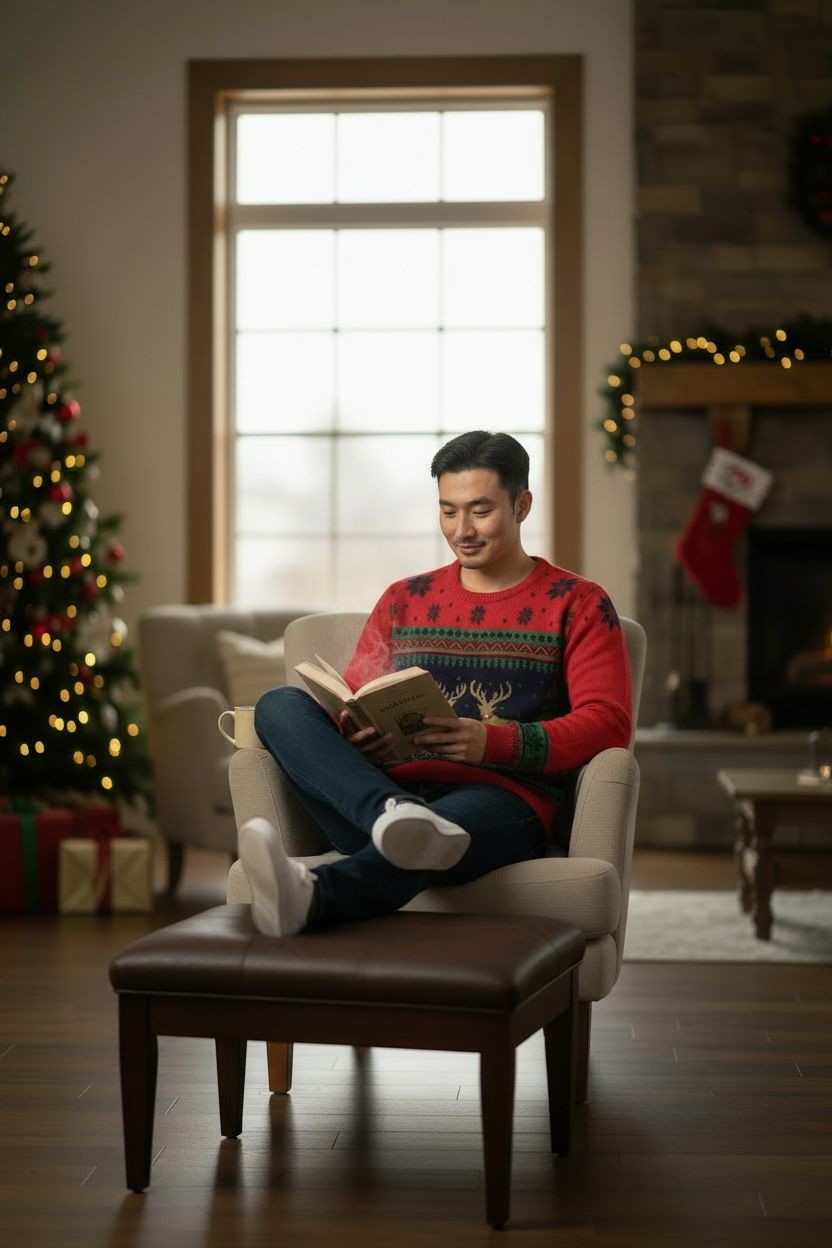 Ugly Sweater / Sueter Navideño Adulto con cenefas nórdicas y renos al centro.