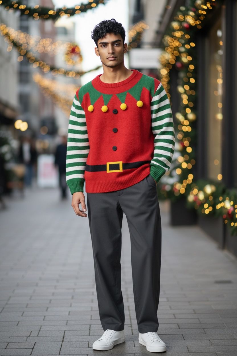 Ugly Sweater /Suéter Navideño Adulto,  simulación traje de duende.