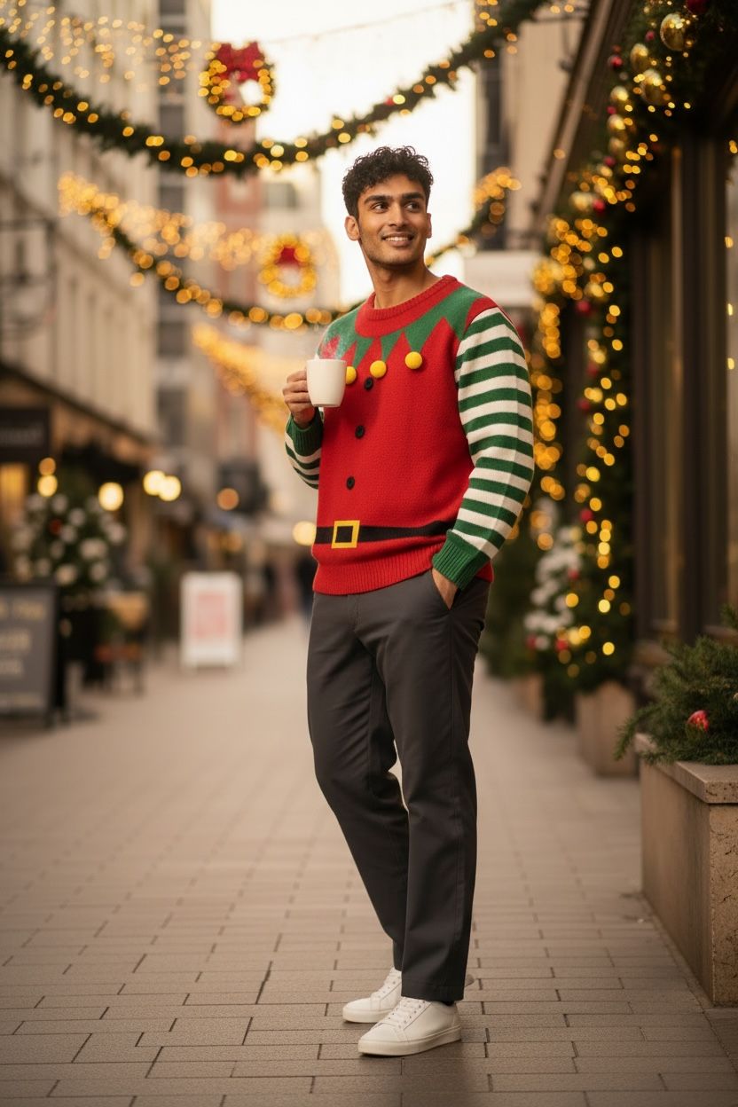 Ugly Sweater /Suéter Navideño Adulto,  simulación traje de duende.