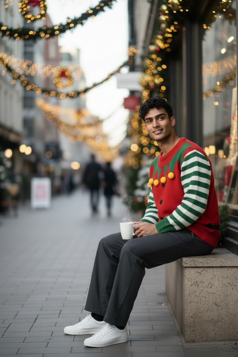 Ugly Sweater /Suéter Navideño Adulto,  simulación traje de duende.