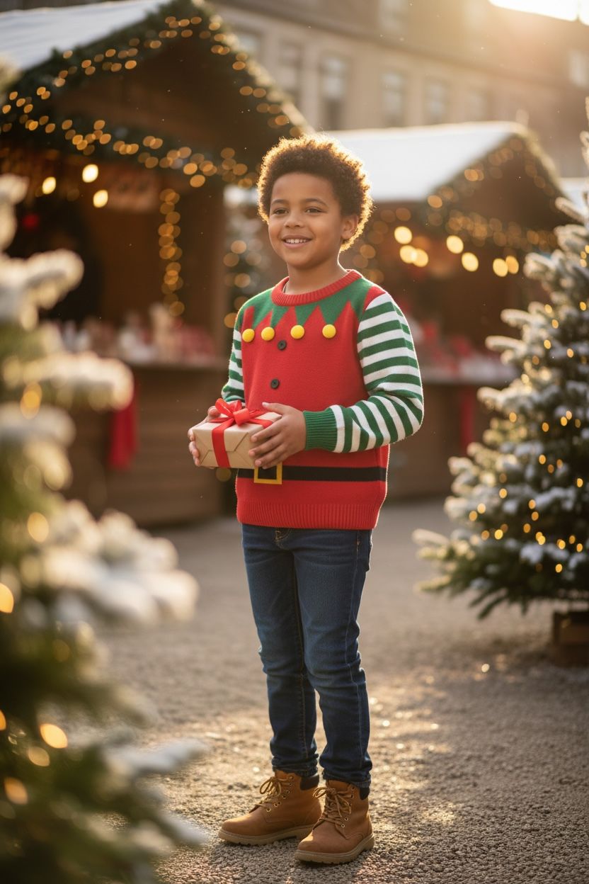 Ugly Sweater / Suéter Navideño simulación traje de duende.