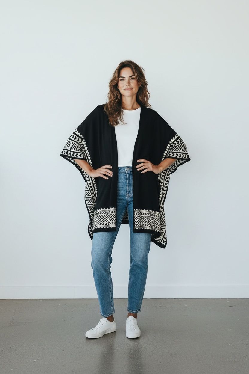 Capa abierta con diseño tribal en los bajos.