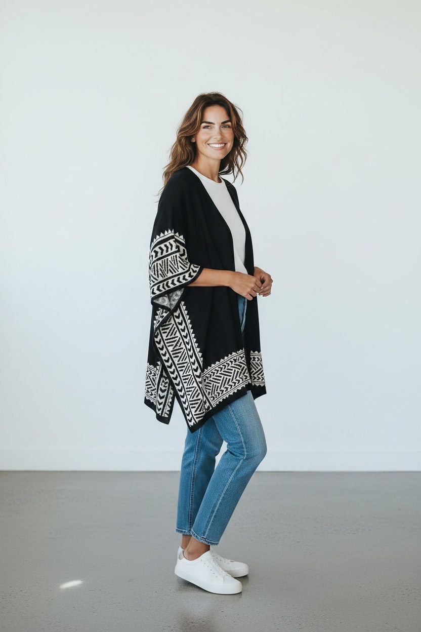 Capa abierta con diseño tribal en los bajos.