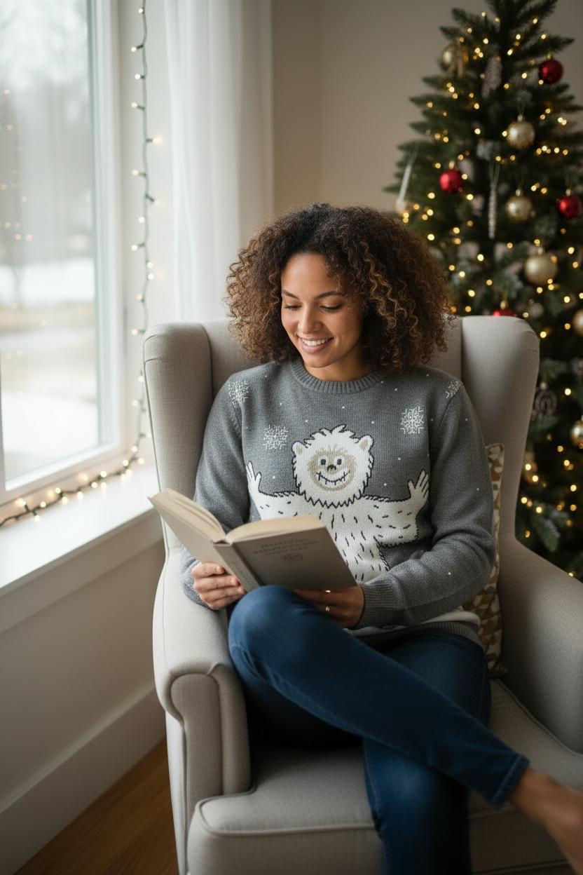 Ugly Sweater/ Suéter Navideño Adulto con paisaje nevado y yeti