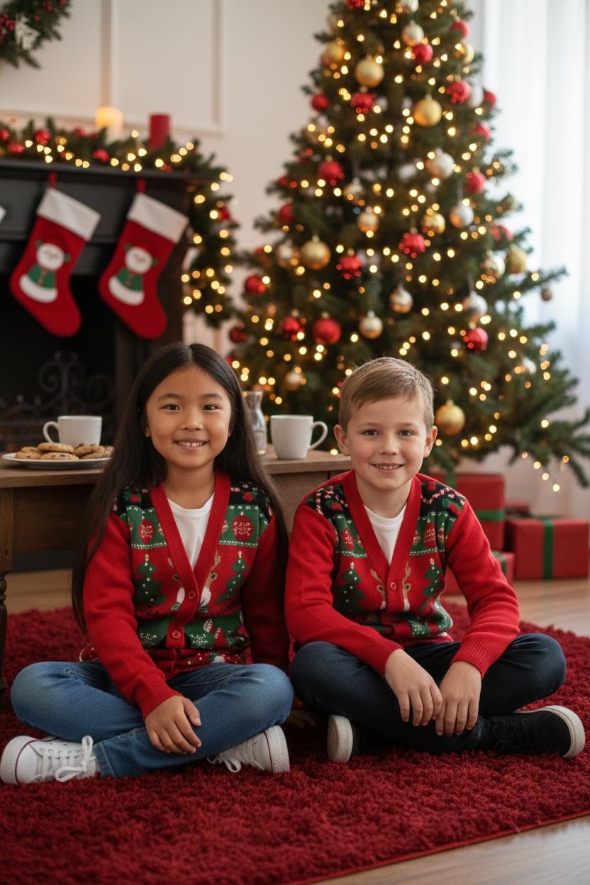 Ugly Sweater / Sueter Navideño Abierto Infantil con elementos navideños