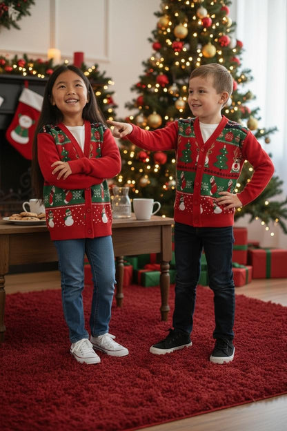 Ugly Sweater / Sueter Navideño Abierto Infantil con elementos navideños