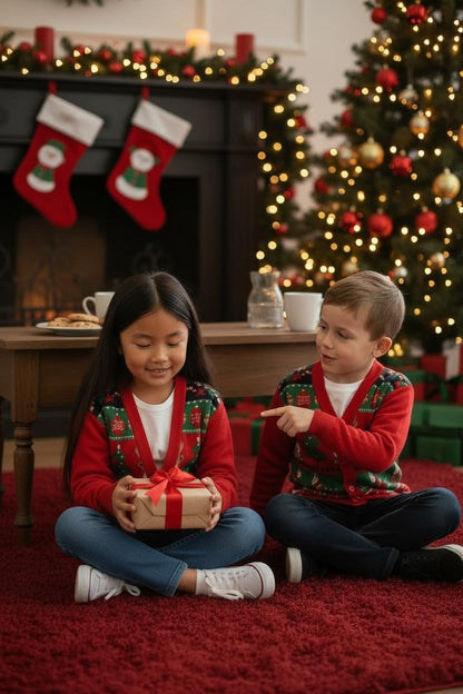Ugly Sweater / Sueter Navideño Abierto Infantil con elementos navideños
