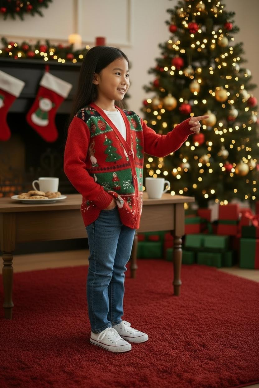 Ugly Sweater / Sueter Navideño Abierto Infantil con elementos navideños