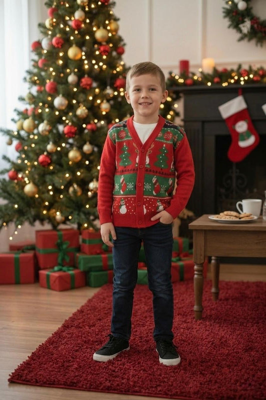 Ugly Sweater / Sueter Navideño Abierto Infantil con elementos navideños