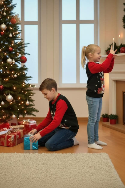 Ugly Sweater / Sueter Navideño con Reno con bufanda.Niños