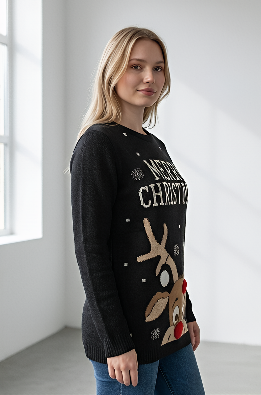 Ugly Sweater / Blusón Navideño Dama Merry Christmas y Reno
